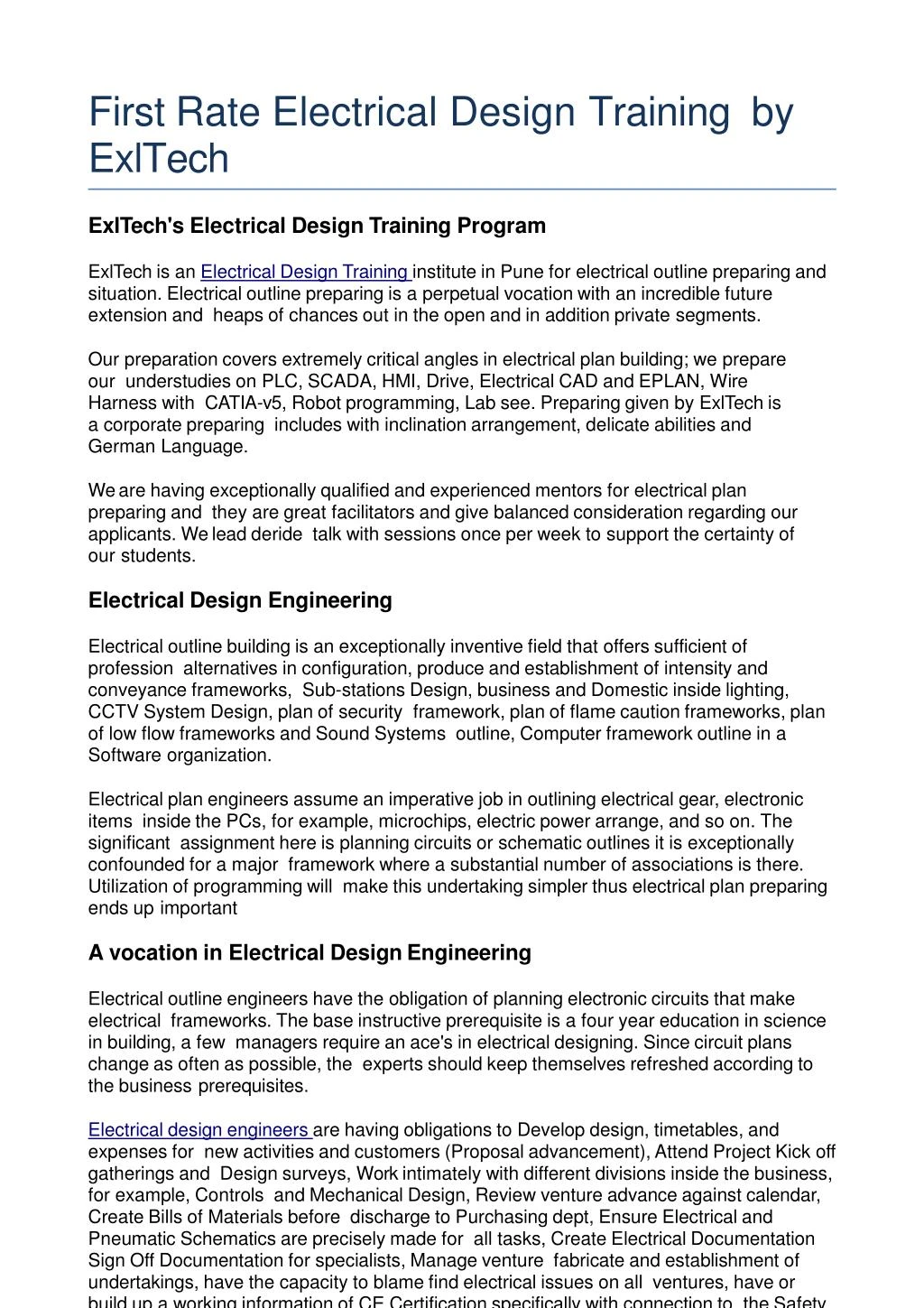 first rate electrical design training by exltech