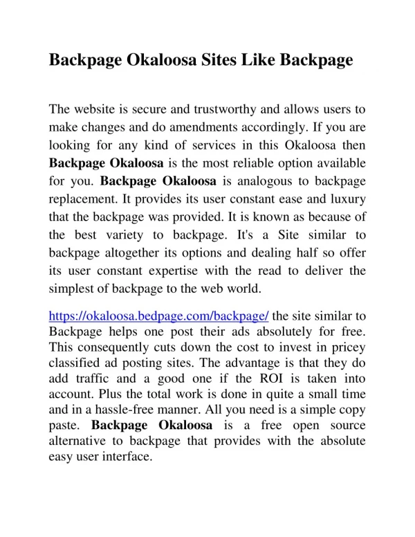 Backpage Okaloosa Sites Like Backpage