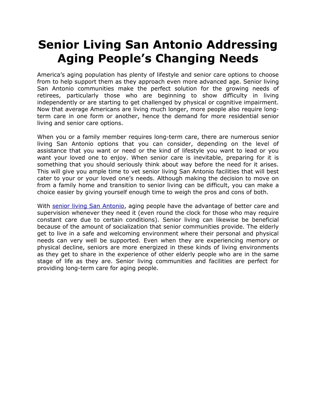 senior living san antonio addressing aging people