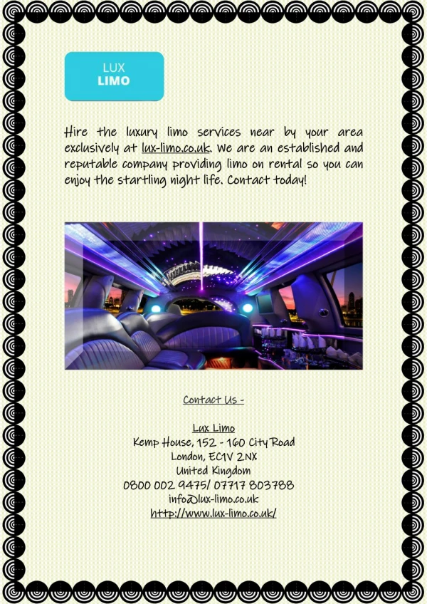 Northampton Limo Hire Services at Lux-limo.co.uk