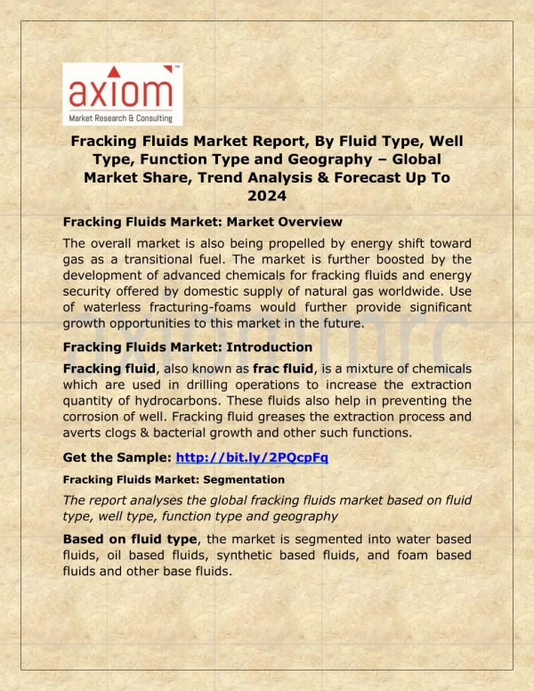 Fracking Fluids Market Growth Analysis and Future Demand with Forecast up to 2024