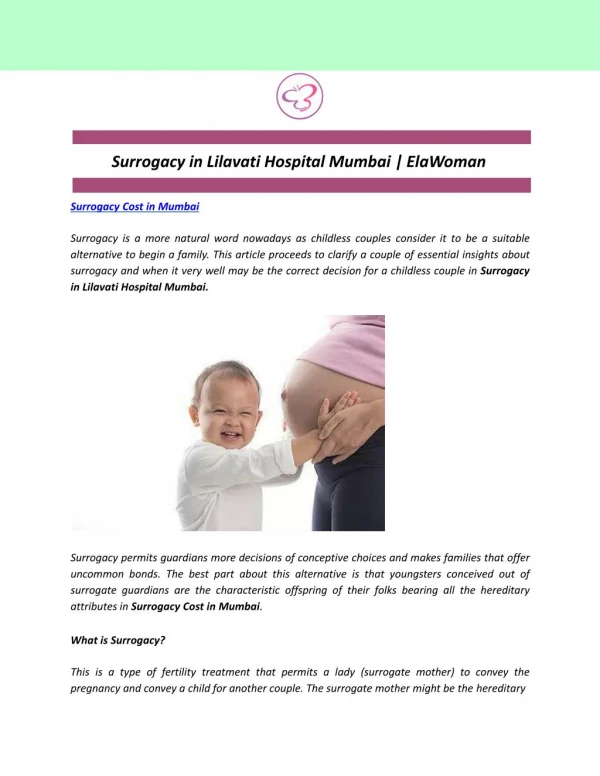 Surrogacy in Lilavati Hospital Mumbai | ElaWoman