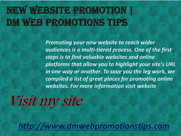 New Website Promotion | DM Web Promotions Tips