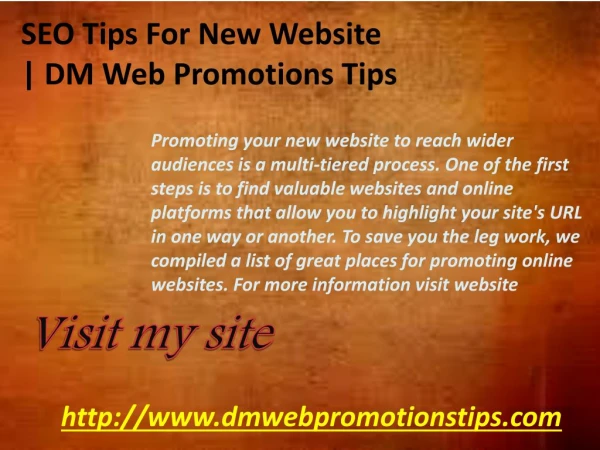 SEO Tips For New Website | DM Web Promotions Tips