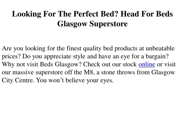 Looking For The Perfect Bed? Head For Beds Glasgow Superstore