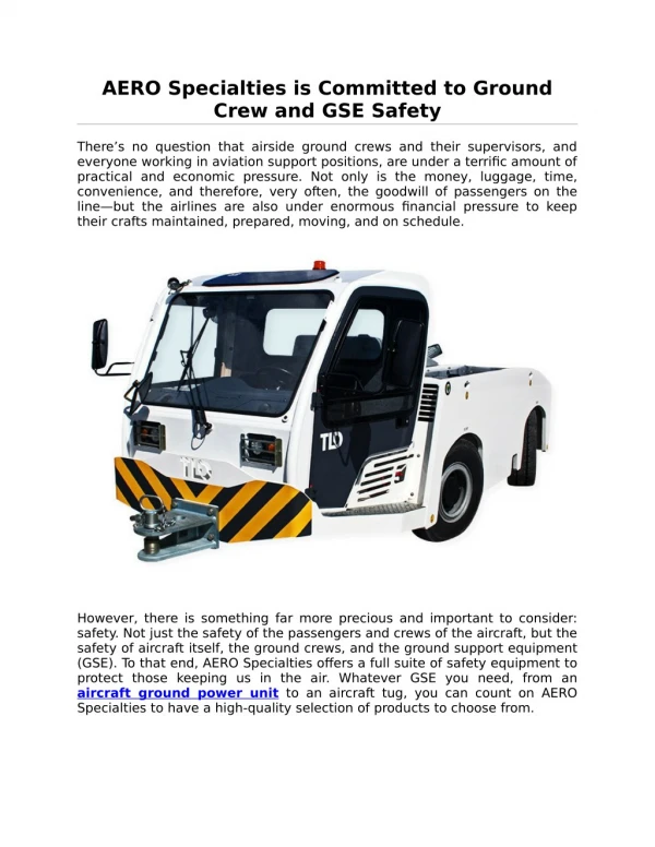 AERO Specialties is Committed to Ground Crew and GSE Safety