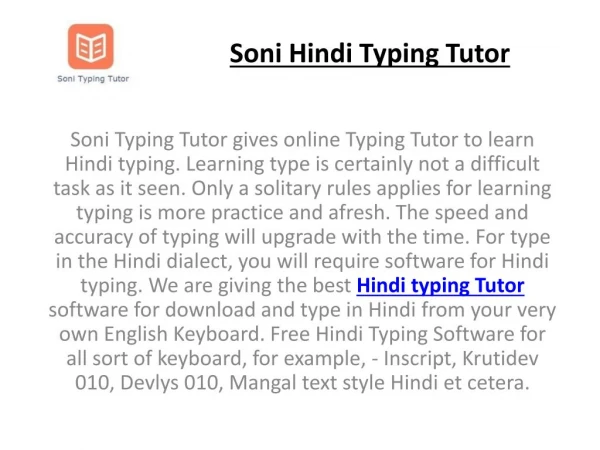 Soni Hindi Typing Tutor