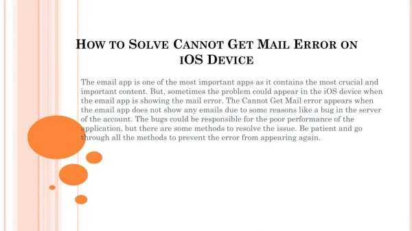 how to solve cannot get mail error on ios device