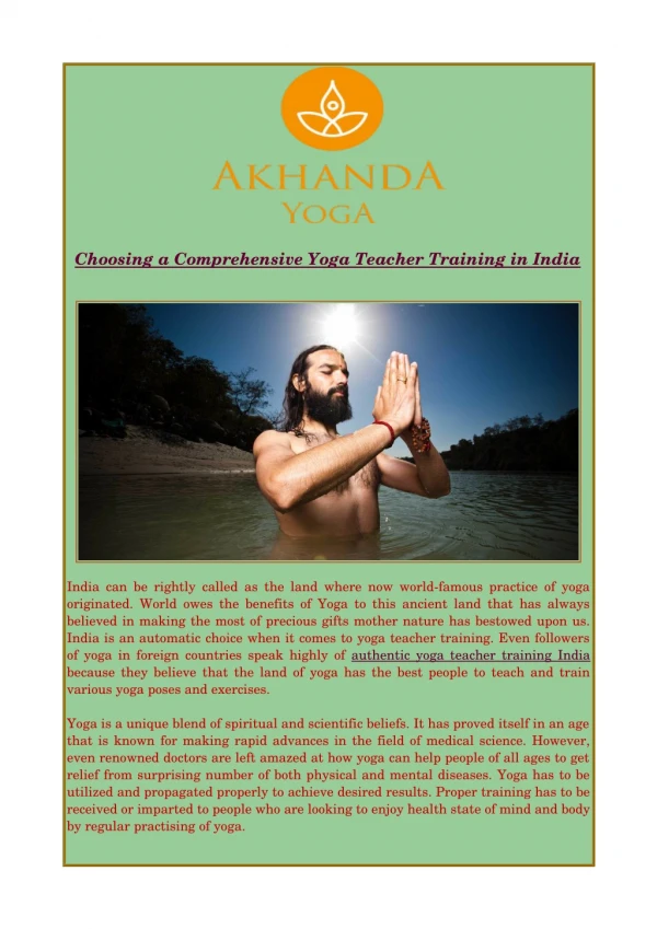 Choosing a ComprehensiveYoga Teacher Training in India