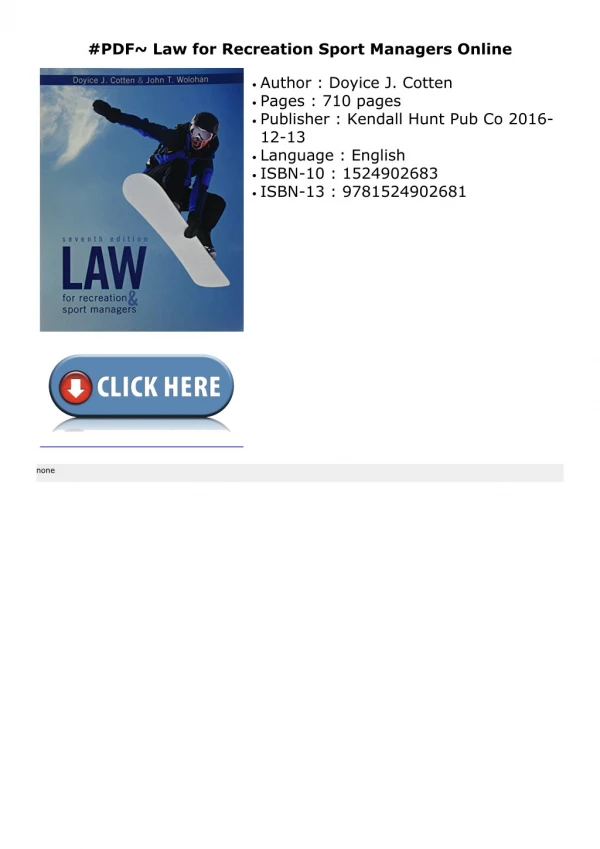 #PDF~ Law for Recreation Sport Managers Online