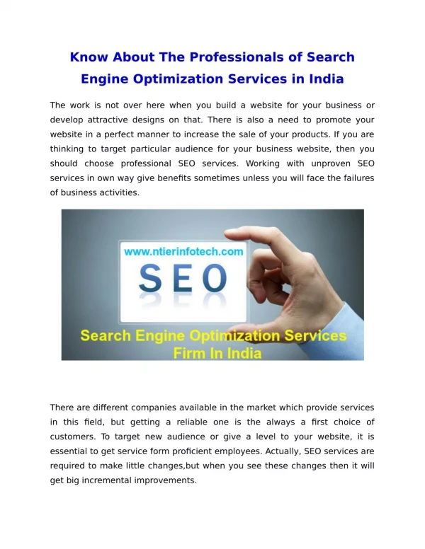 Know About The Professionals of Search Engine Optimization Services in India