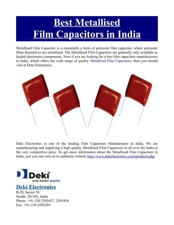 Best Metallised Film Capacitors in India
