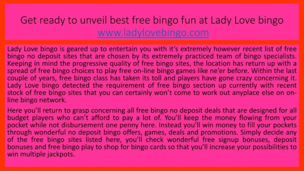 Get ready to unveil best free bingo fun at Lady Love bingo