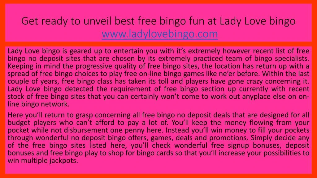 get ready to unveil best free bingo fun at lady love bingo www ladylovebingo com