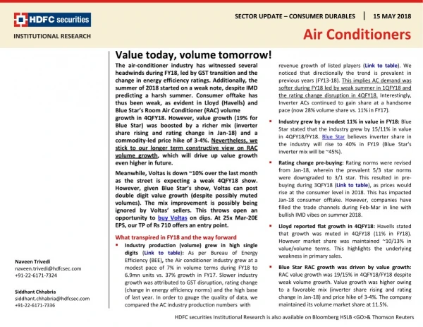 Sector Updates: Air Conditioner Sector Institutional Research Report | HDFC securities