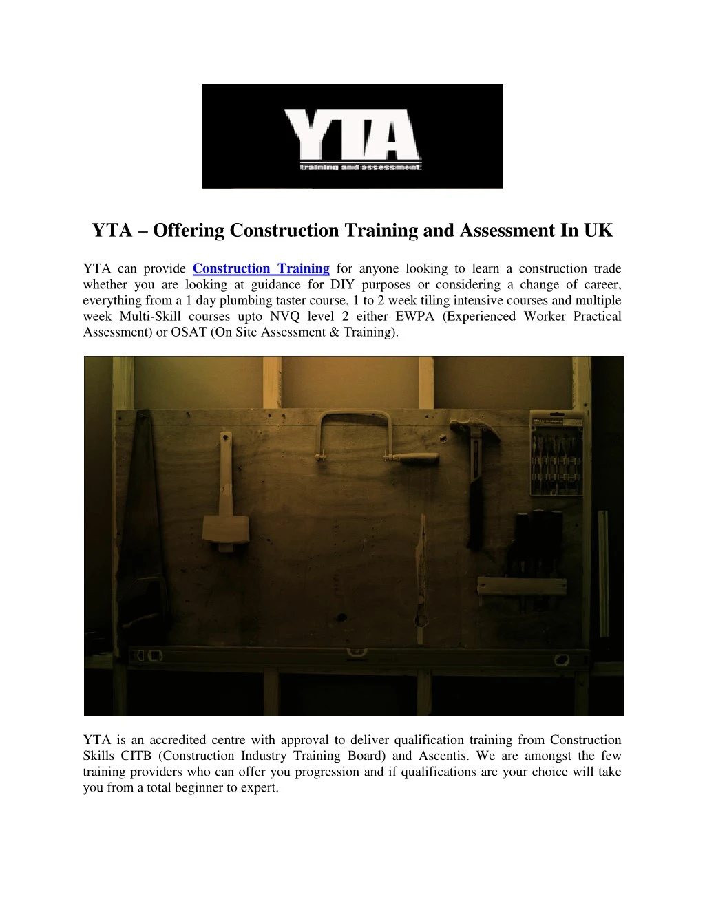 yta offering construction training and assessment