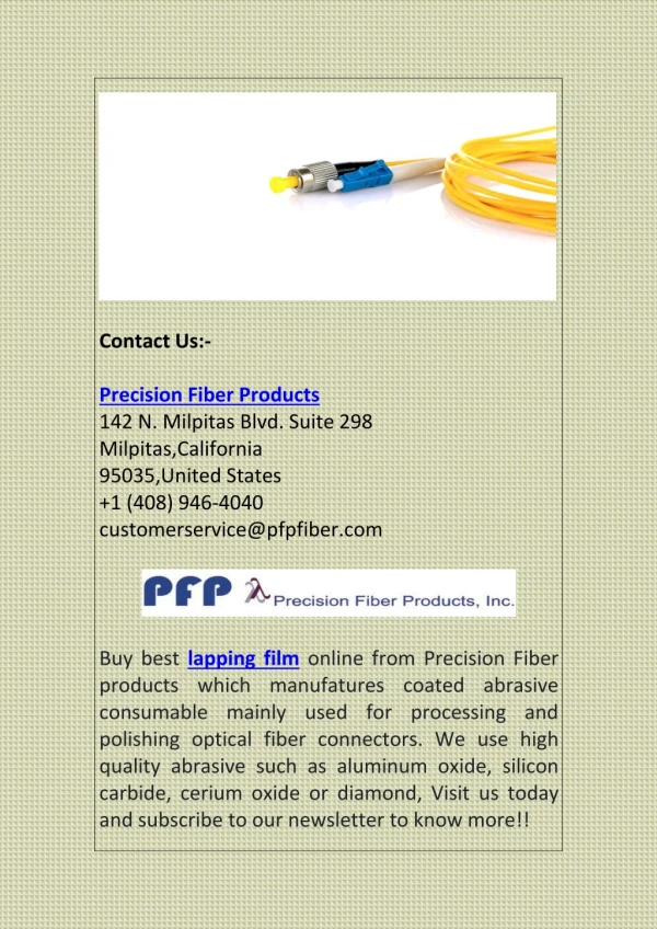 Buy Lapping Film Online For Optical Fiber Connectors