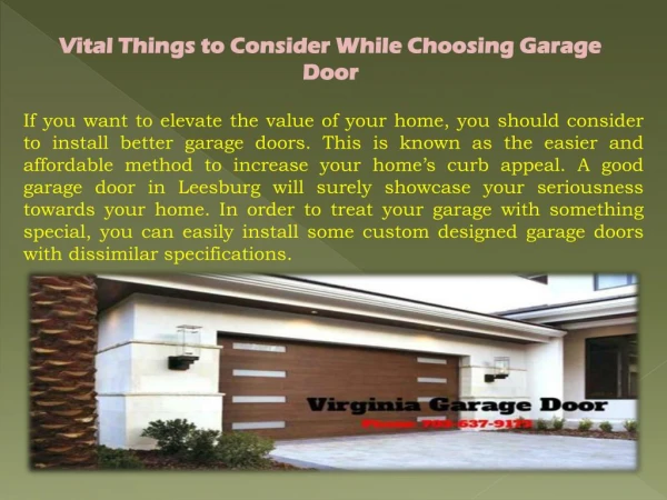 Vital Things to Consider While Choosing Garage Door