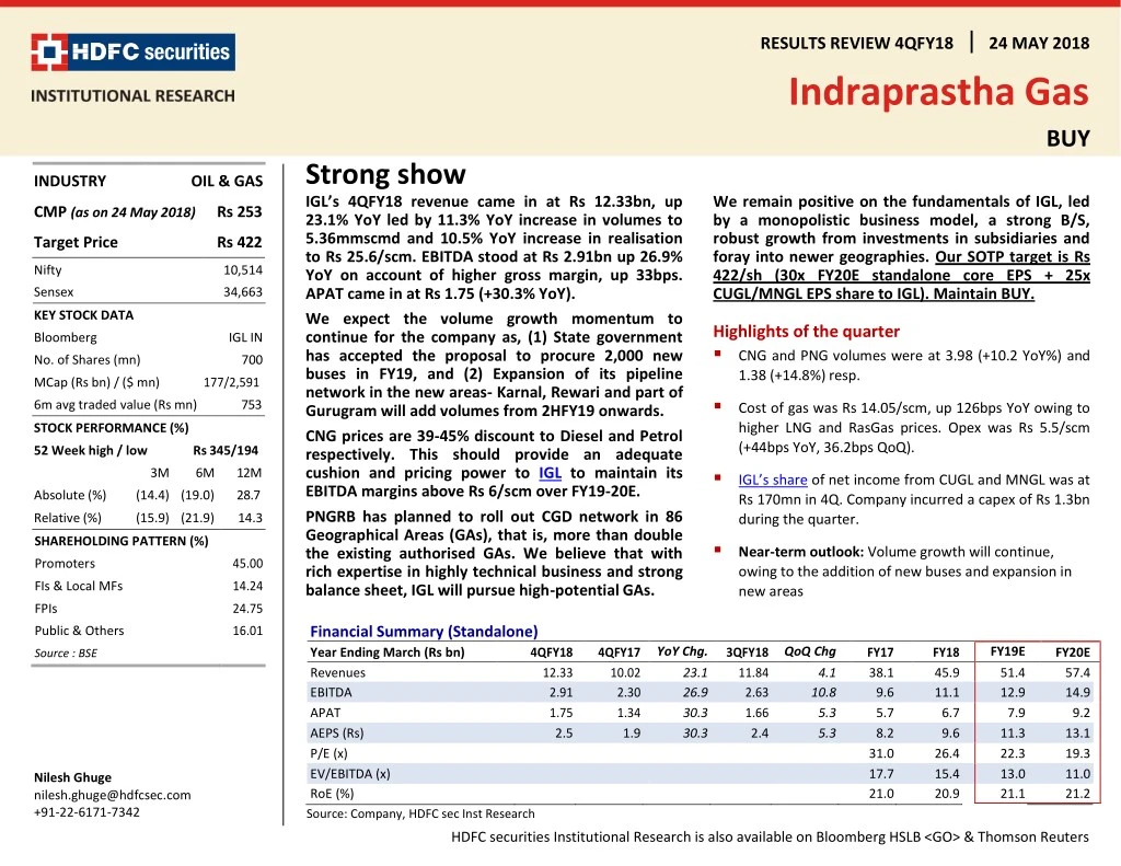 results review 4qfy18 indraprastha gas