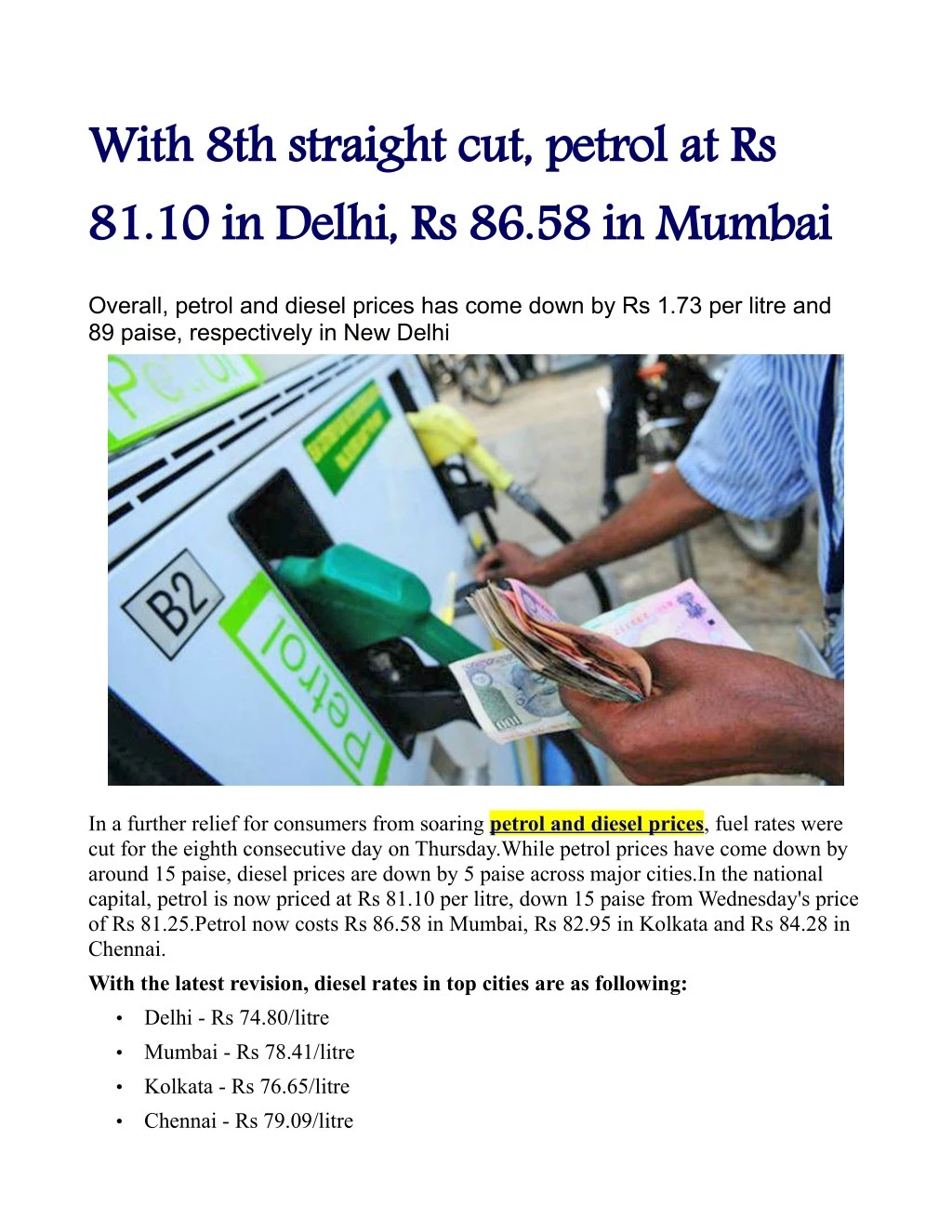 with 8th straight cut petrol at rs 81 10 in delhi