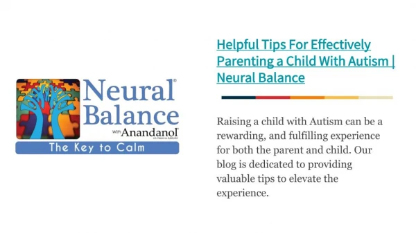 Parenting Tips for Effectively Dealing Your Child with Autism |Neural Balance