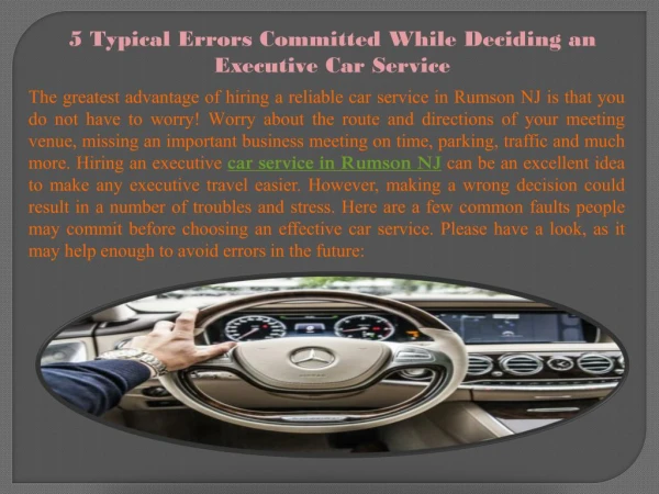 5 Typical Errors Committed While Deciding an Executive Car Service