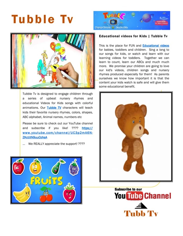 Educational Videos for Kids | Tubble Tv