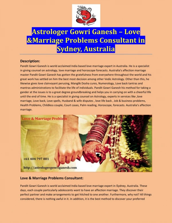 Astrologer Gowri Ganesh – Love & Marriage Problems Consultant