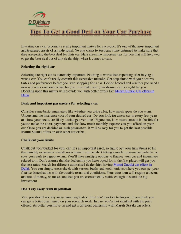 Tips To Get a Good Deal on Your Car Purchase
