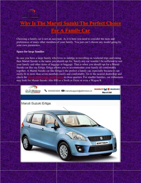 Why Is The Maruti Suzuki The Perfect Choice For A Family Car