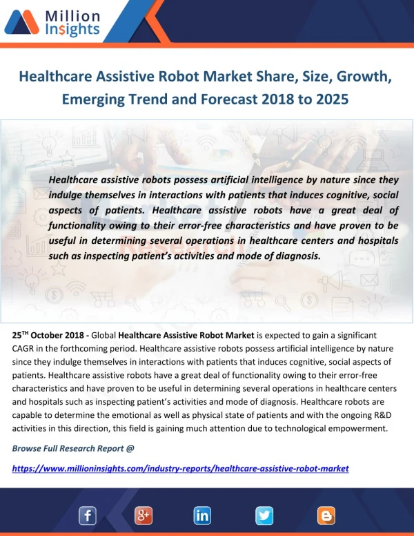 Healthcare Assistive Robot Market Share, Size, Growth, Emerging Trend and Forecast 2018 to 2025