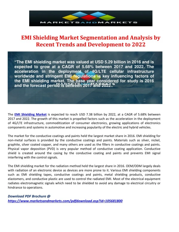 EMI Shielding Market Segmentation and Analysis by Recent Trends and Development to 2022