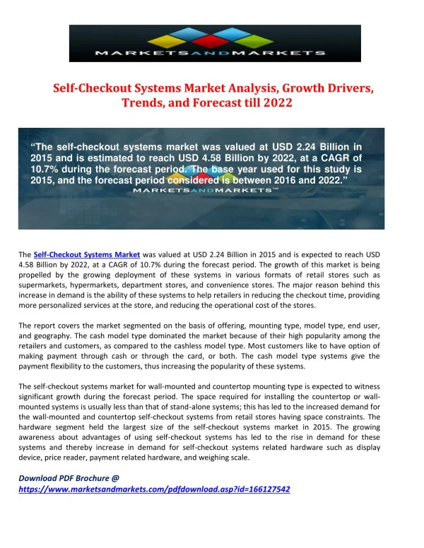 Self-Checkout Systems Market Analysis, Growth Drivers, Trends, and Forecast Till 2022