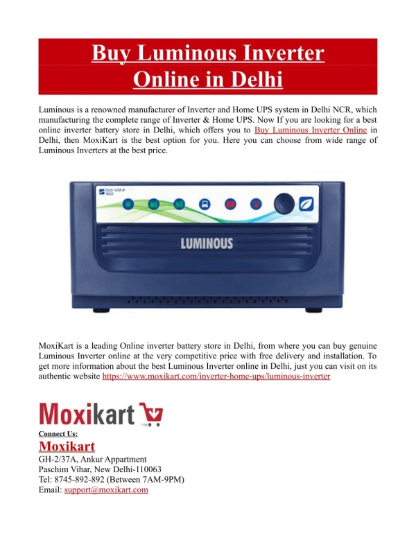 Buy Luminous Inverter Online in Delhi