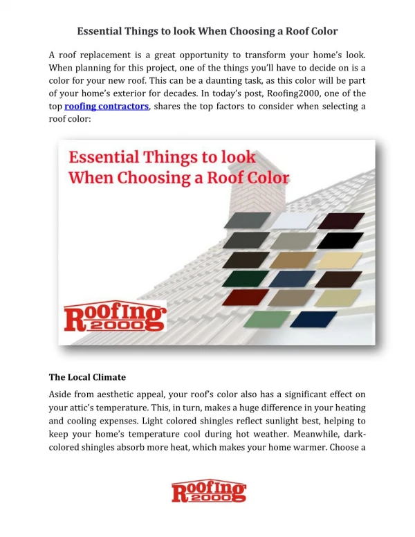 Choosing Roof Color Isn't a Difficult Task Now | Roofing2000