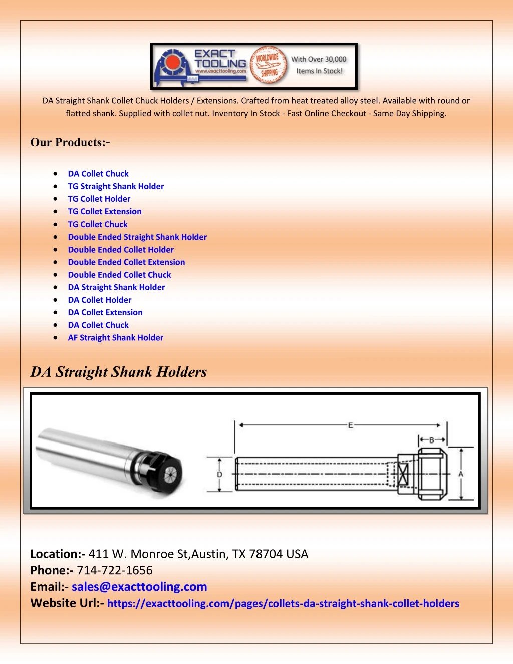 da straight shank collet chuck holders extensions