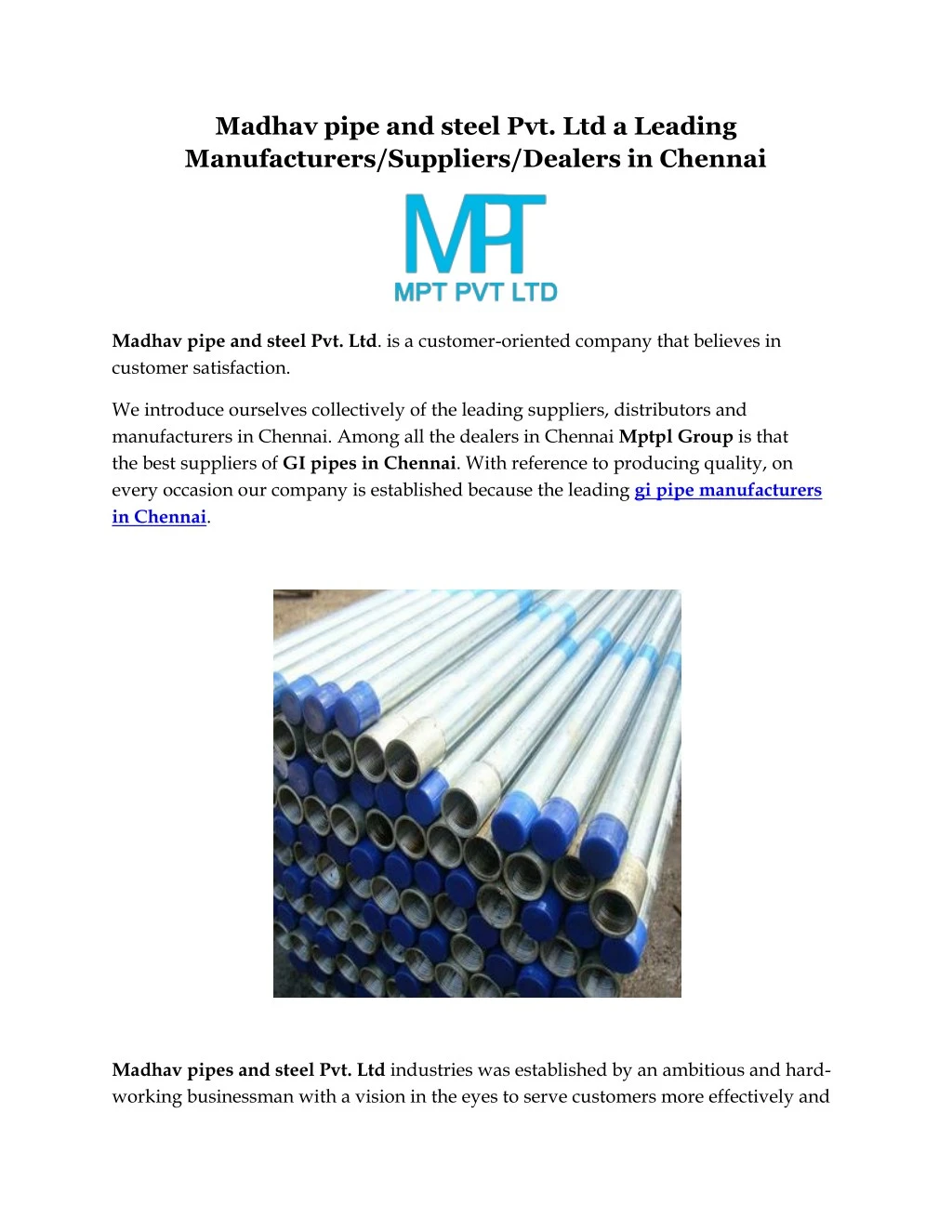 madhav pipe and steel pvt ltd a leading