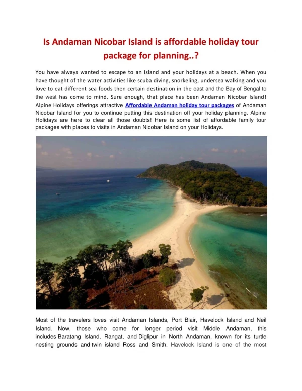 affordable andaman holiday tour packages