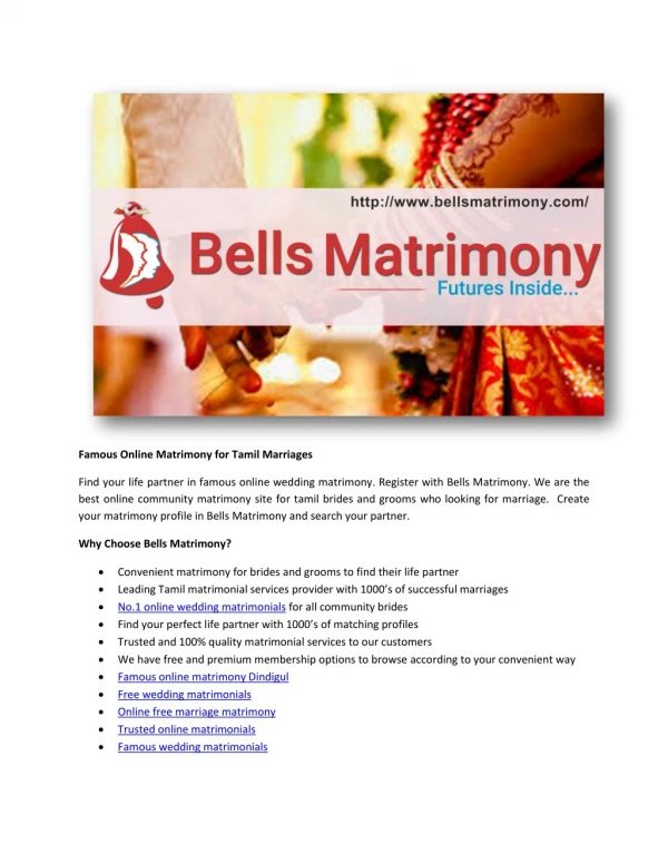 Famous Online Matrimony for Tamil Marriages