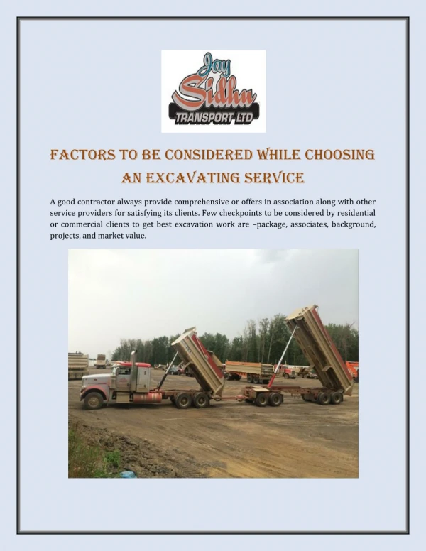Factors to be Considered While Choosing an Excavating Service