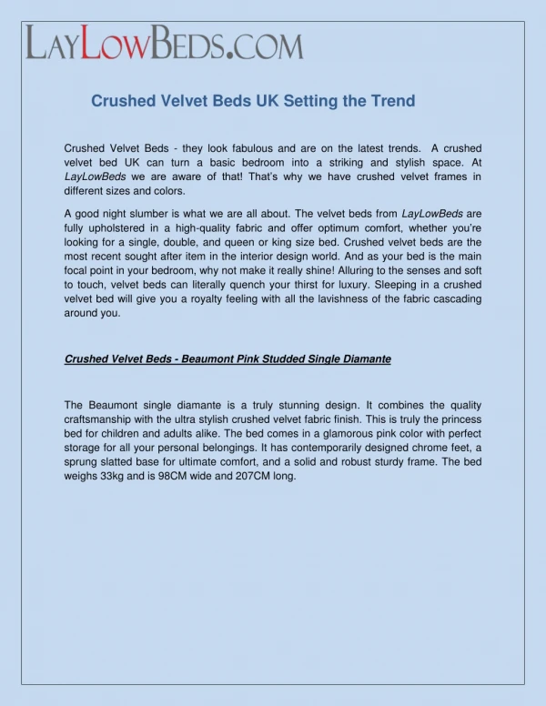 Crushed Velvet Beds UK Setting the Trend