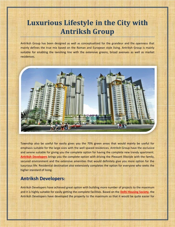 Luxurious Lifestyle In The City With Antriksh Group