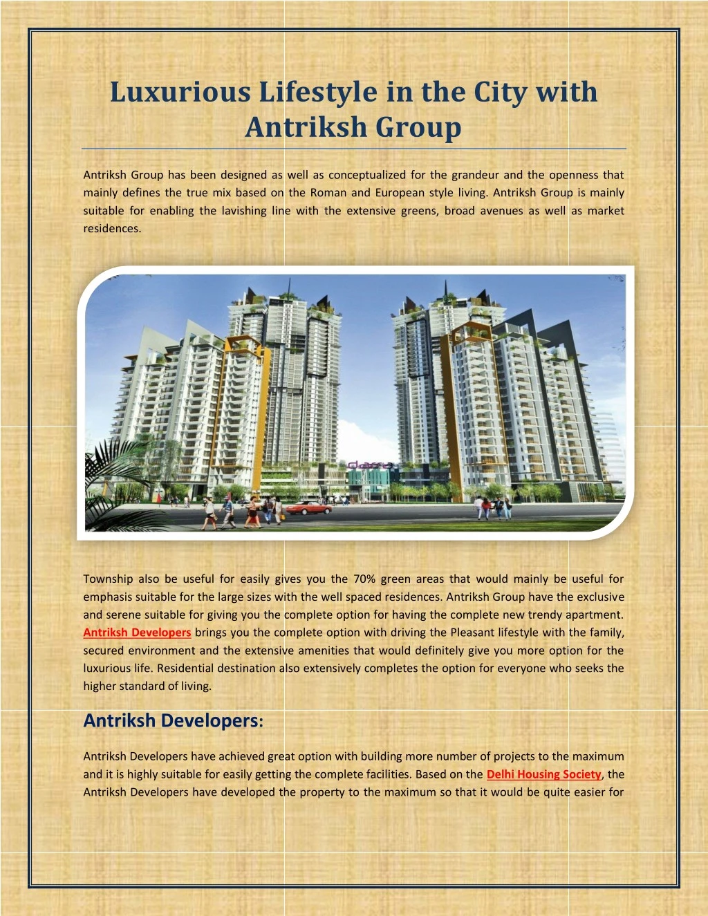 luxurious lifestyle in the city with antriksh