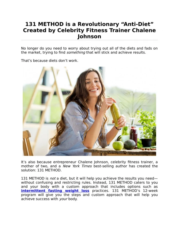 131 METHOD is a Revolutionary “Anti-Diet” Created by Celebrity Fitness Trainer Chalene Johnson
