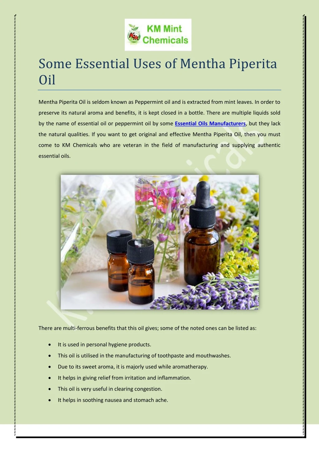 some essential uses of mentha piperita oil