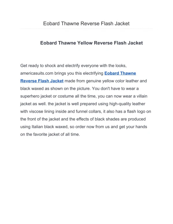 Eobard Thawne Reverse Flash Jacket