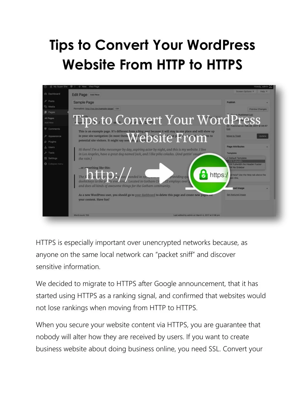 tips to convert your wordpress website from http