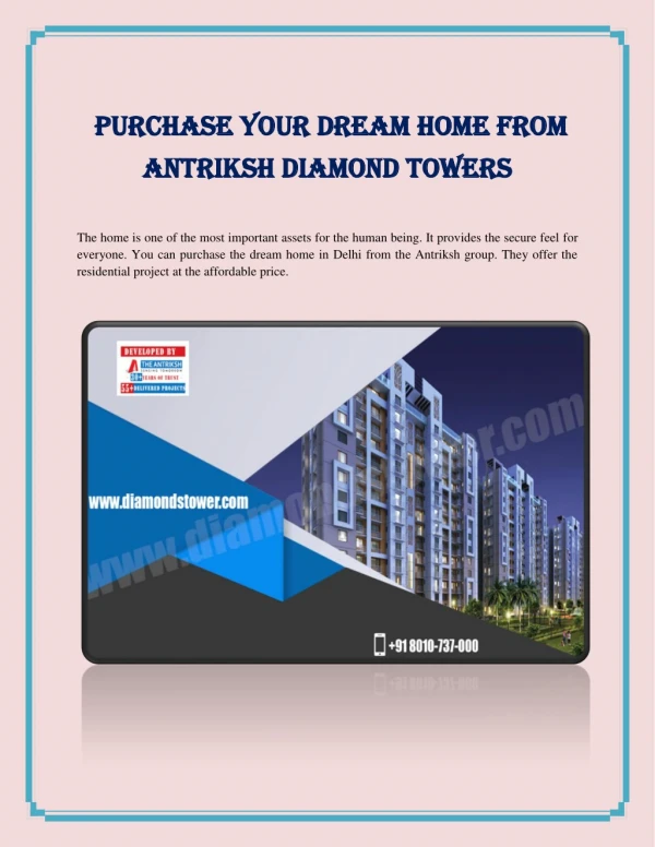 Purchase Your Dream Home From Antriksh Diamond Towers