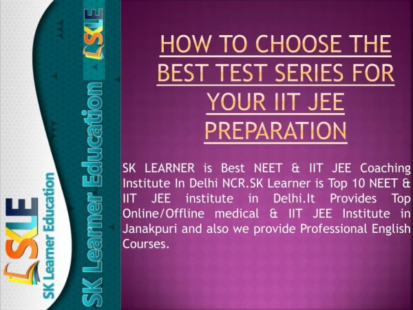 How To Choose Test Series For IIT JEE | SKLE | SK Learner Education