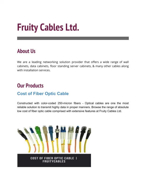 Cost of Fiber Optic Cable